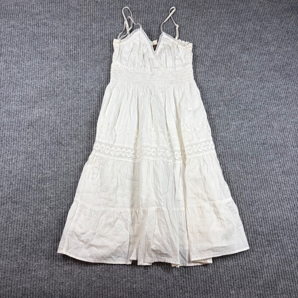 Speech Control Dress Womens S White Cotton Swiss Dot Tiered Midi Smocked Boho
